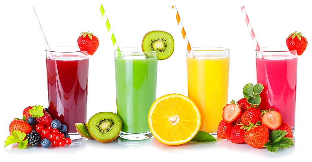 Fruit juice collection smoothie smoothies drink beverage fruits juice in glass exempted clipping isolated against a white background