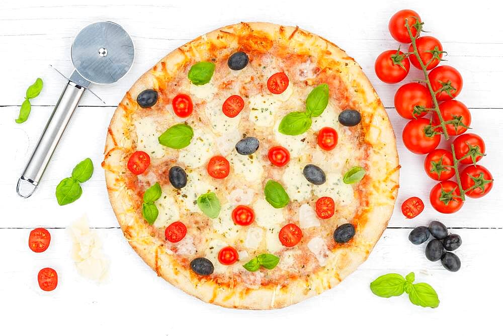 Pizza Margherita from above ingredients, Germany, Europe