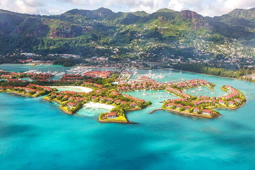 Eden Island beach paradise sea ocean aerial aerial view bird's eye view on Mahe, Seychelles, Africa