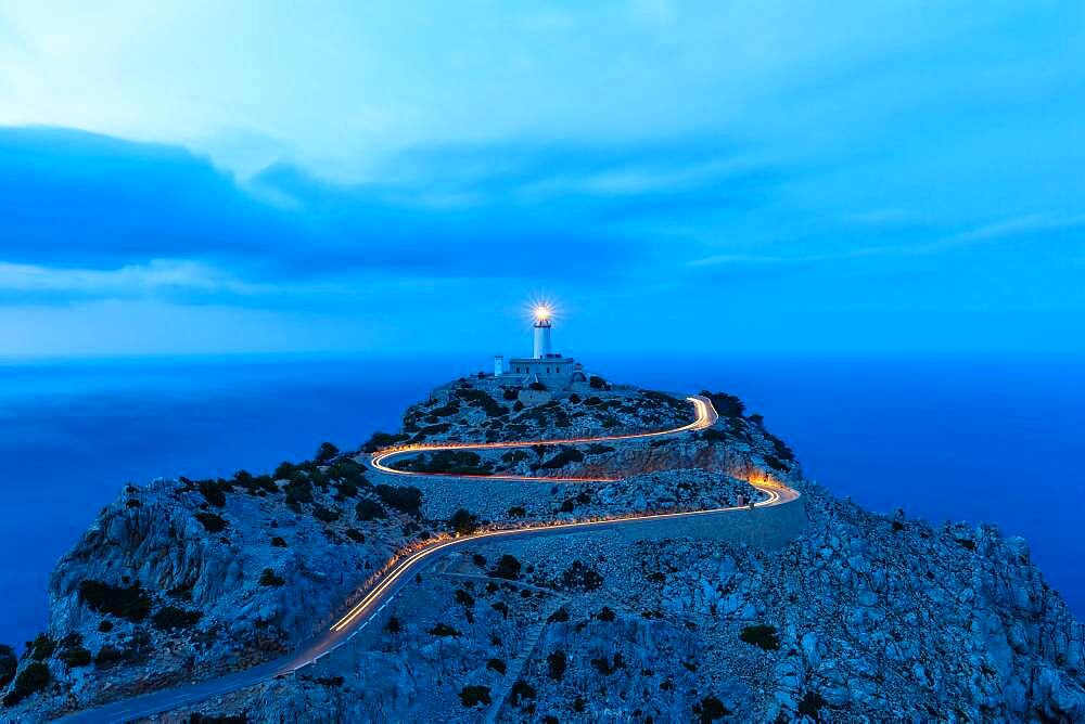 Cap Formentor evening night lighthouse sea text free space travel travel Spain tourism in Majorca, Spain, Europe