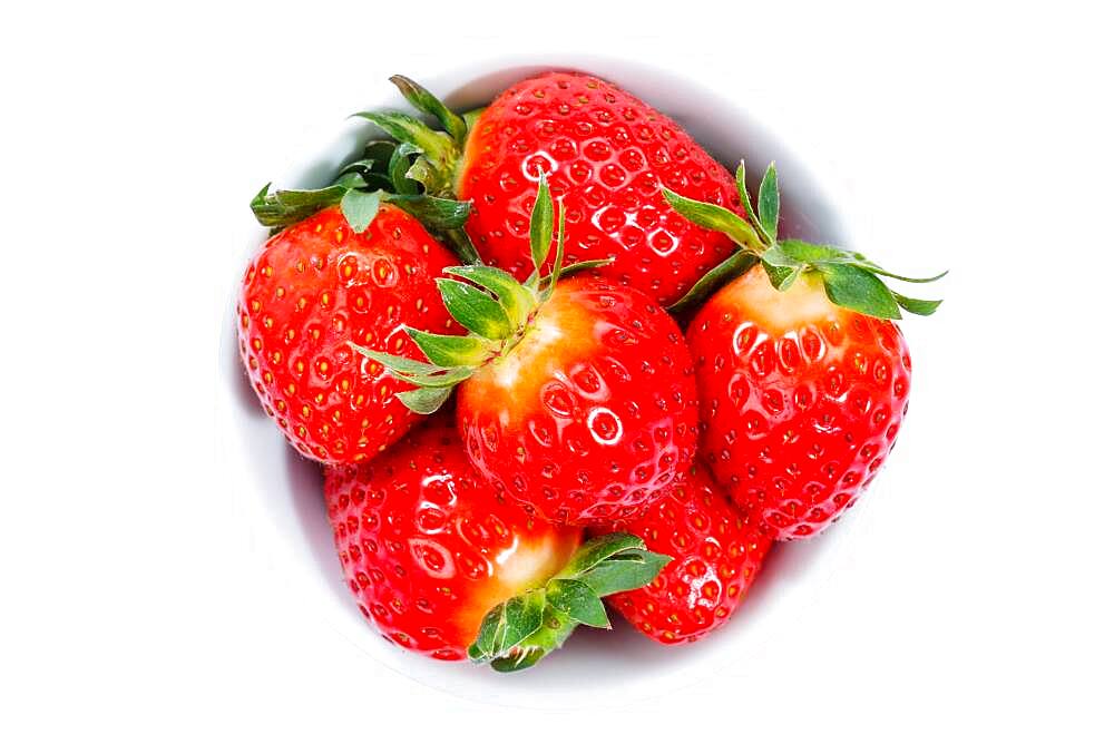 Strawberries berries from above clipping frame on a white background