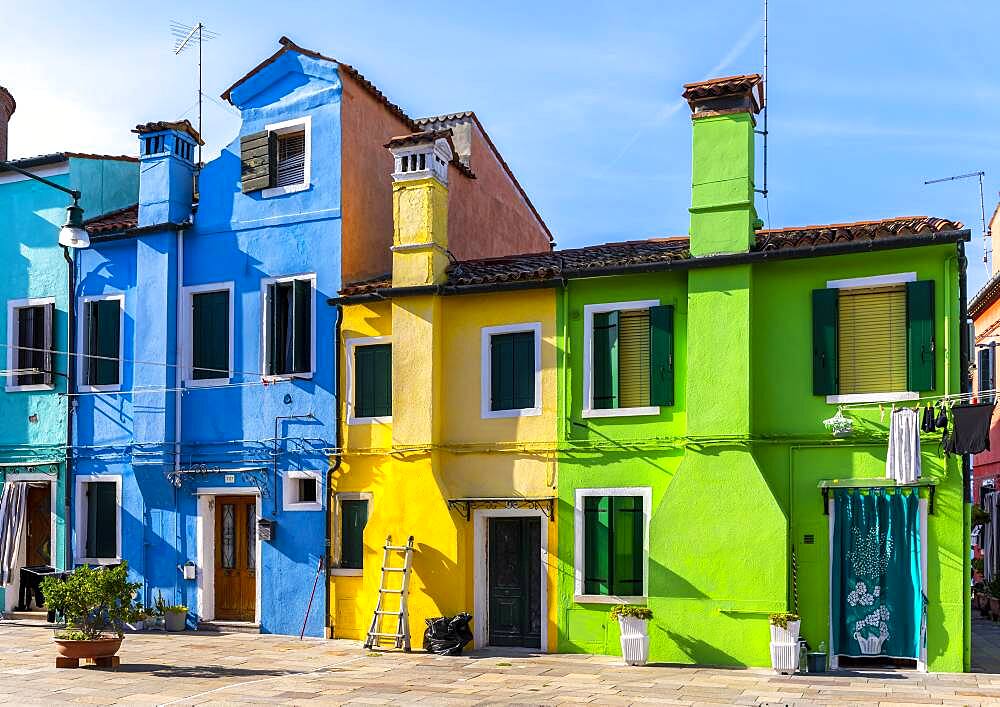 Colorful houses, colorful house facades, Burano Island, Venice, Veneto, Italy, Europe