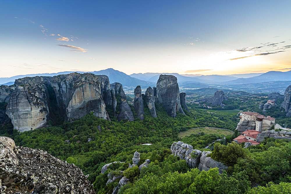 Anapavsas Monastery at evening light, Meteora monastery, Thessaly, Greece, Europe