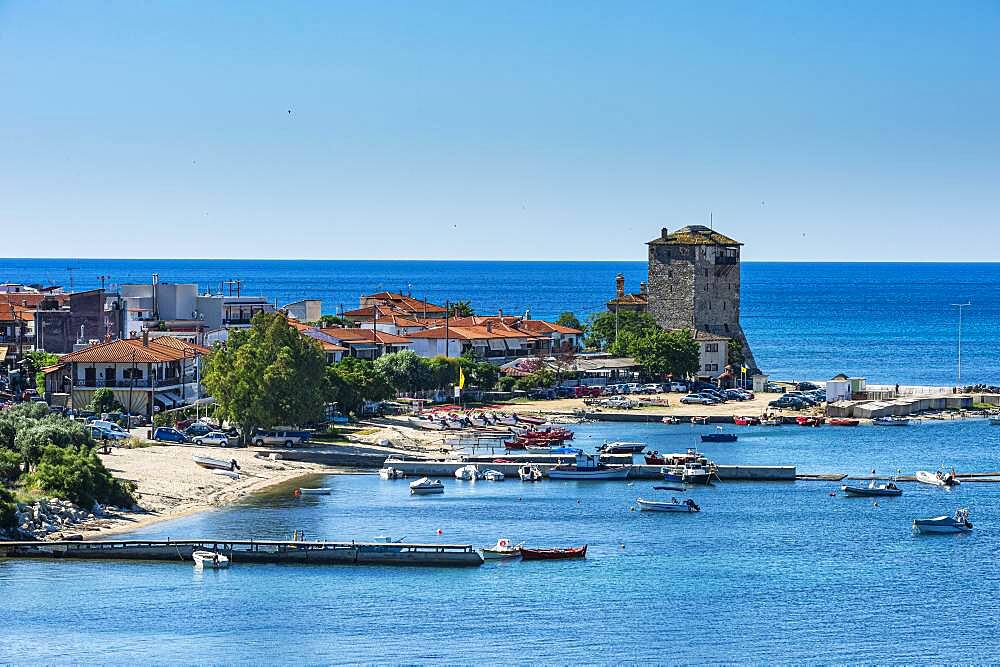 Tower of Prosphorion, Ouranopoli, Unesco world heritage site Mount Athos, Greece, Europe