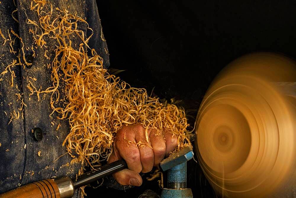 Wood turner at work, Germany, Europe