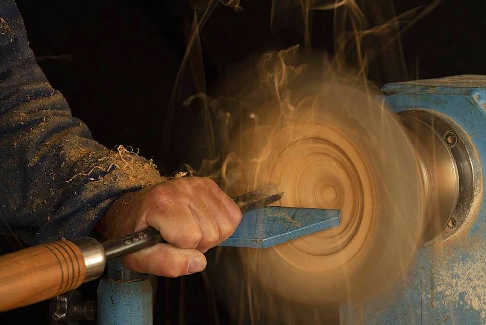 Wood turner at work, Germany, Europe