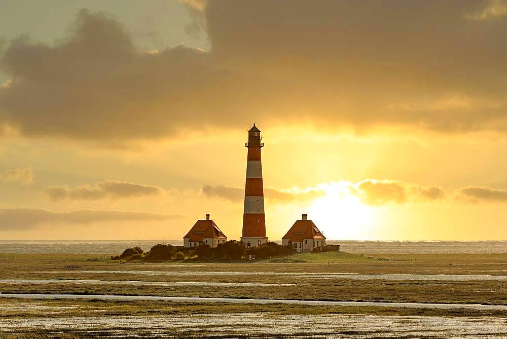 Lighthouse Westerheversand, Westerhever, North Sea, Schleswig-Holstein, Germany, Europe