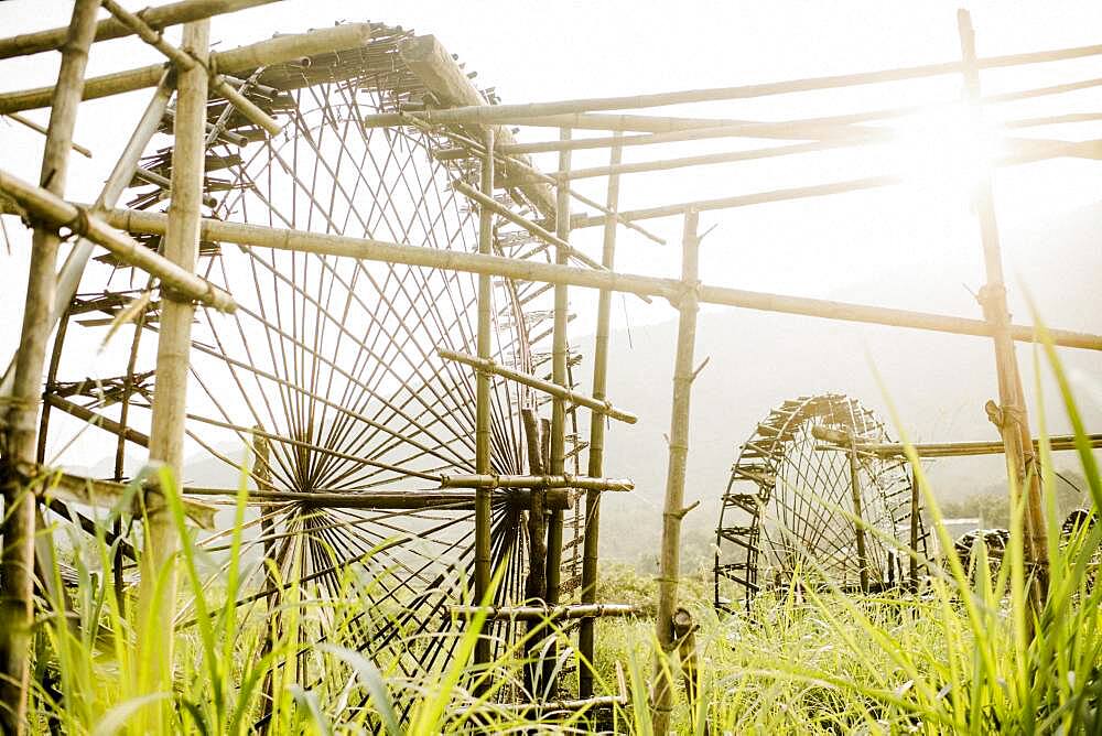 Irrigation of the rice terraces in Pu Luong, Vietnam, Asia