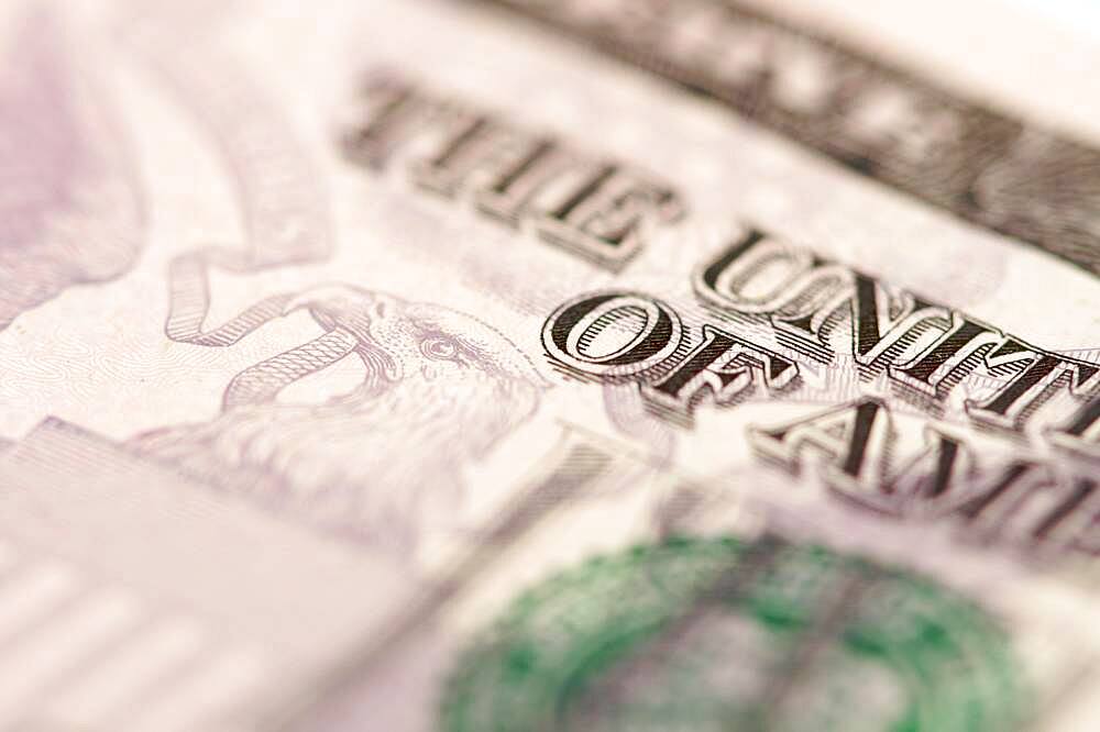 Abstract macro of U.S. five dollar bill with narrow depth of field