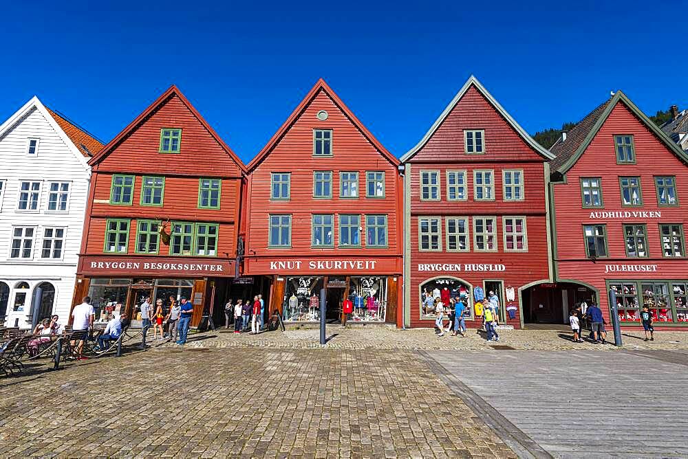 Bryggen, series of Hnaseatic buildings, Unesco world heritage site, Bergen, Norway, Europe