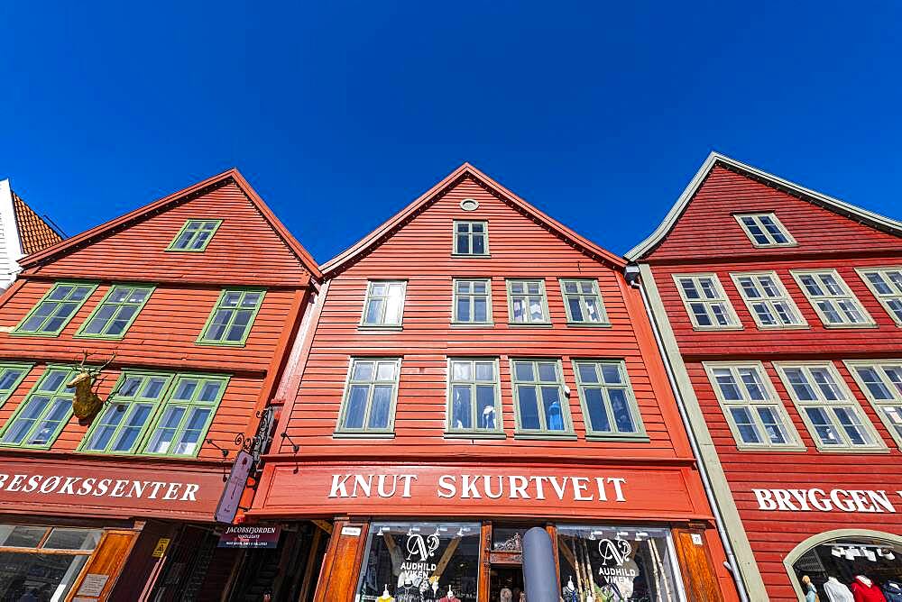 Bryggen, series of Hnaseatic buildings, Unesco world heritage site, Bergen, Norway, Europe