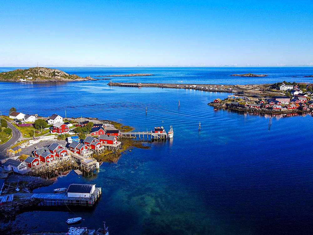 Aerial of Reine and Reinefjord, Lofoten, Norway, Europe