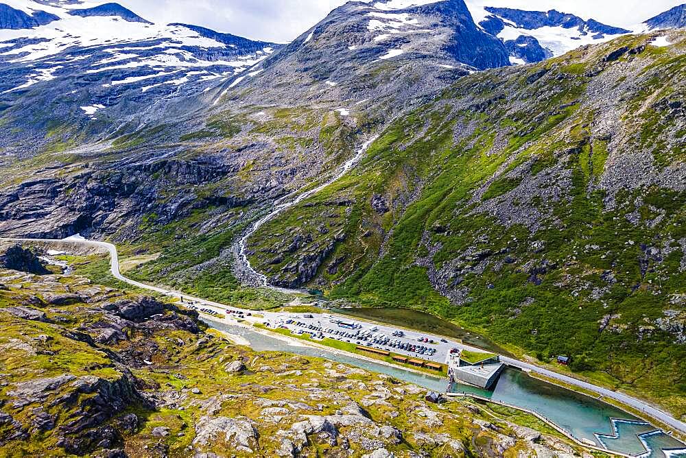 Trollstigen mountain road from the air, Norway, Europe