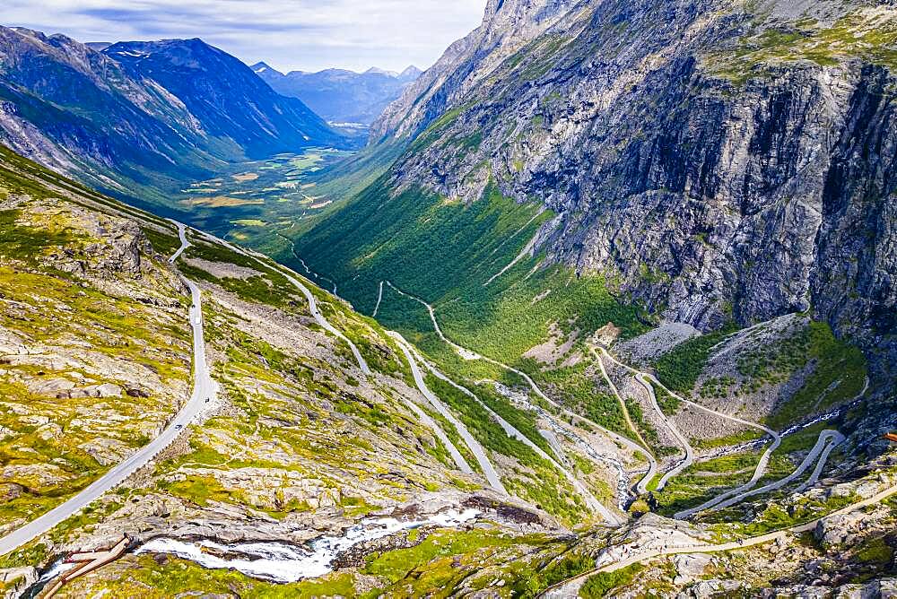 Trollstigen mountain road from the air, Norway, Europe