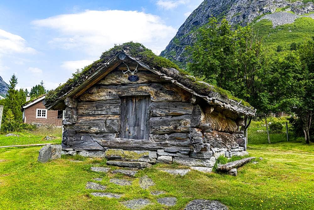 Historic huts, Trollstigen mountain road, Valldal, Norway, Europe