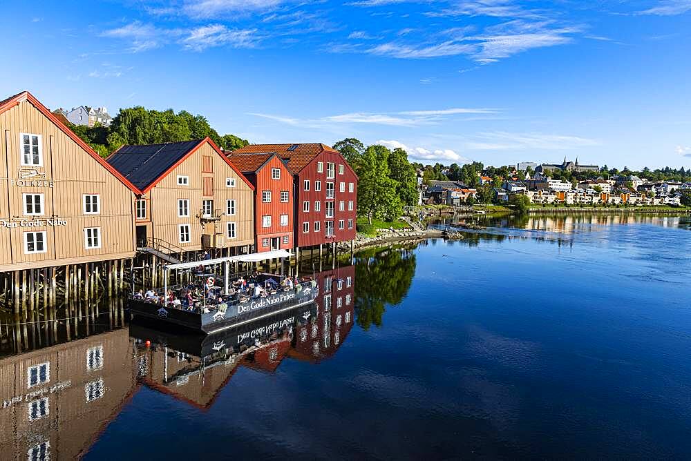 Old storehouses along the Nidelva, Trondheim, Norway, Europe