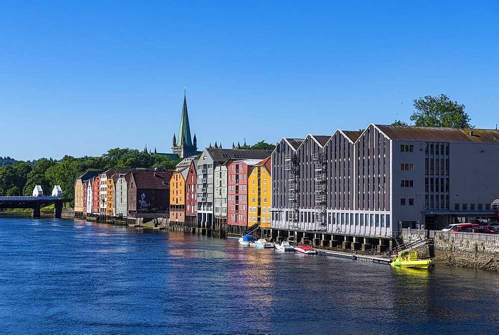 Old storehouses along the Nidelva, Trondheim, Norway, Europe