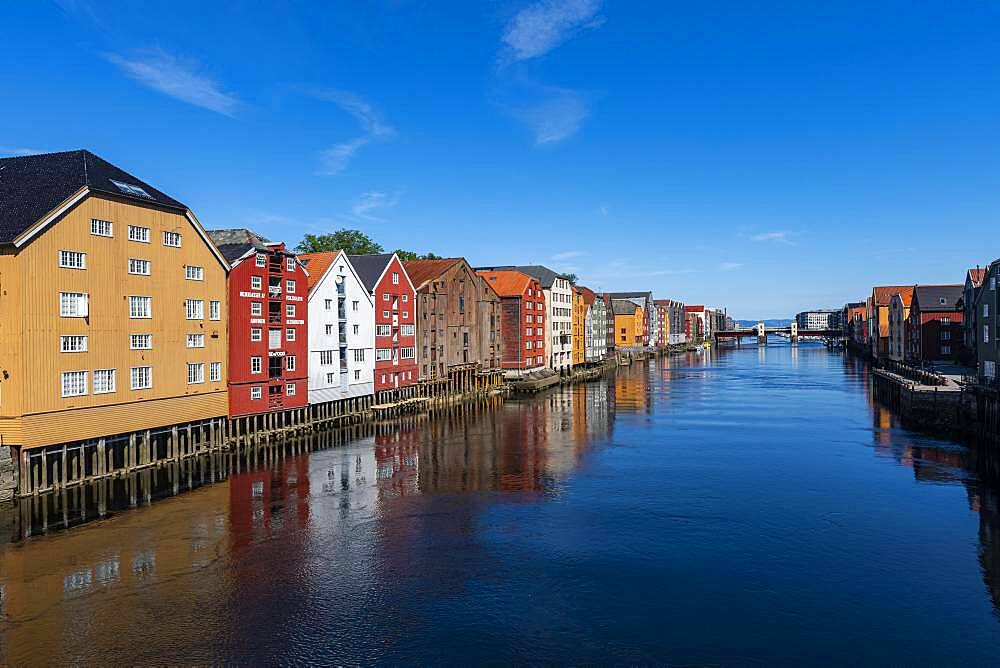 Old storehouses along the Nidelva, Trondheim, Norway, Europe