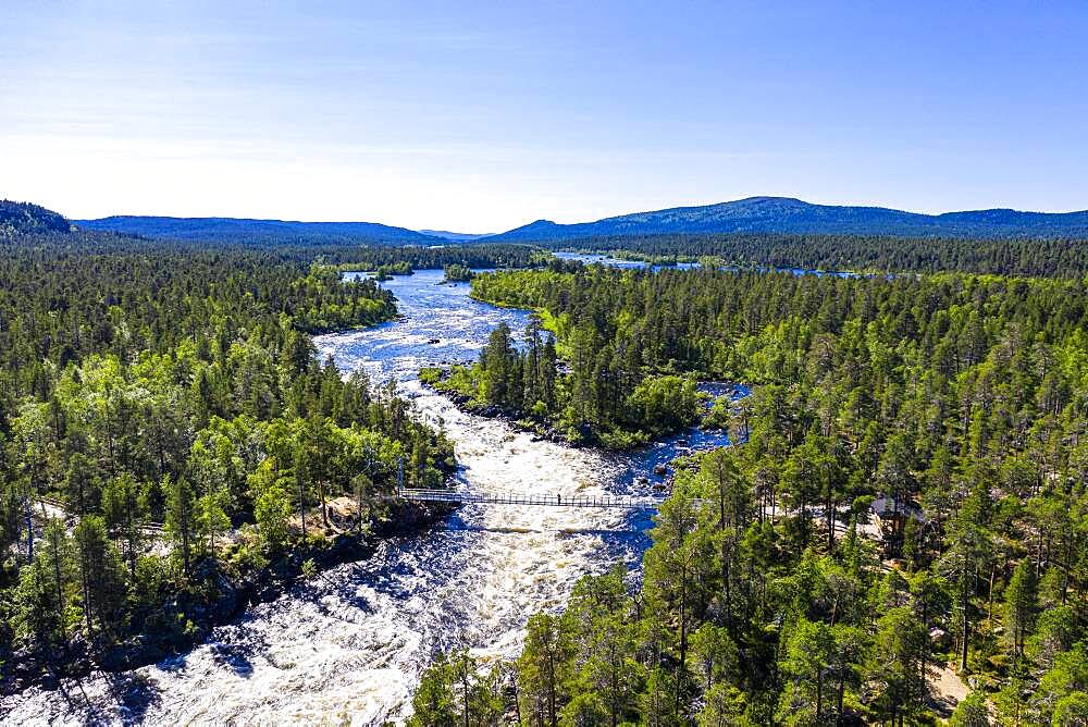 Aerial of Juutuanjoki river, Inari, Finland, Europe