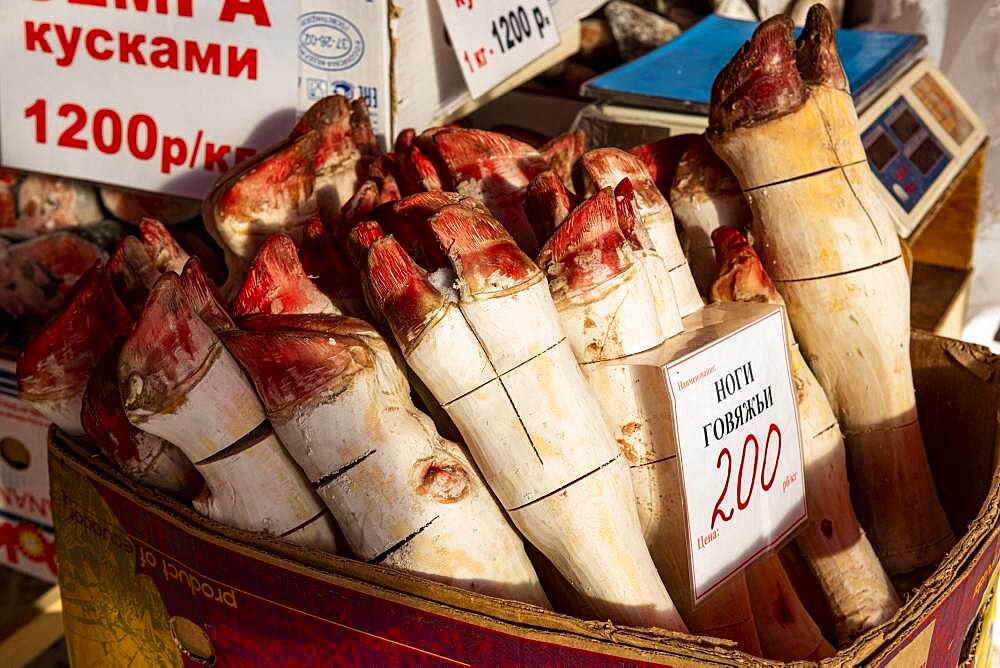 Frozen hprse huffs, Fish and meat market, Yakutsk, Sakha Republic, Russia, Europe