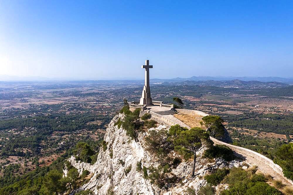 Aerial view Santuari de Sant Salvador monastery, Puig de Sant Salvador, near Felanitx, Migjorn region, Majorca, Balearic Islands, Spain, Europe