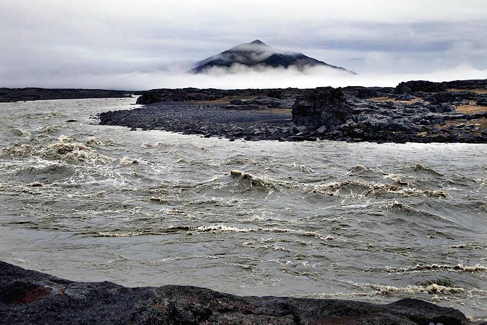 Glacier river Joekulsarlon, raging river, lava desert Krepputunga, highland road Austurleio, Asturleid, F 910, highlands, central Iceland, Iceland, Europe