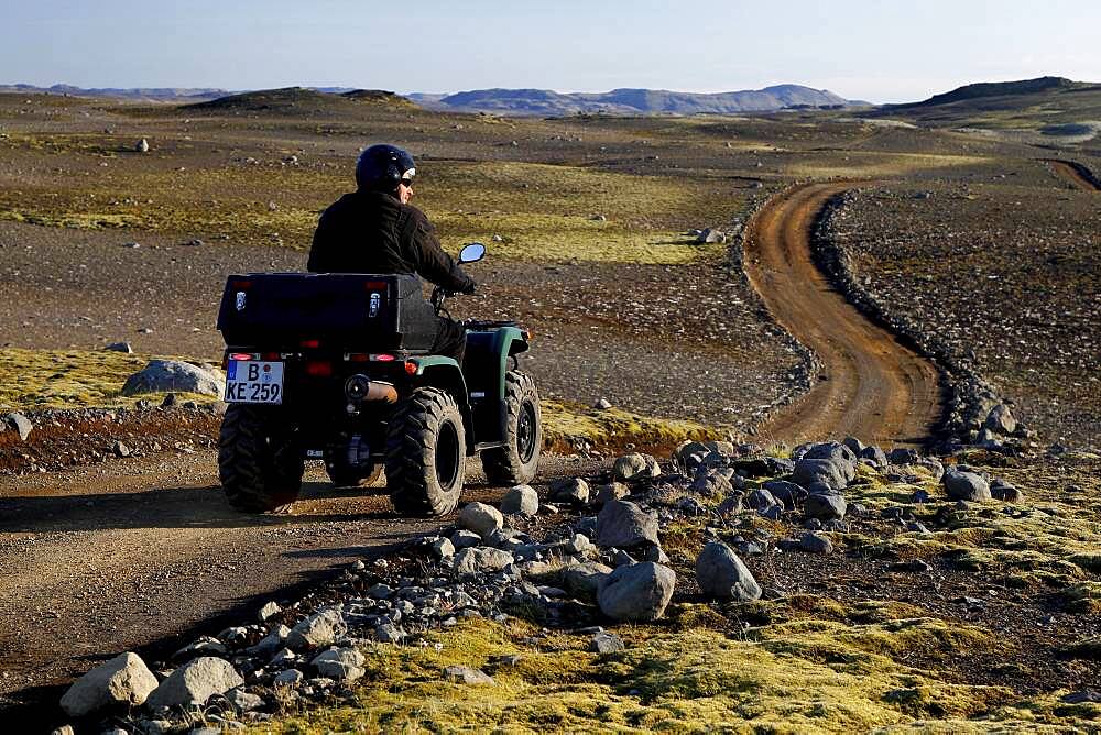 Track, ATV, Yamaha Grizzly, biker, quad rider, lava landscape, laki fissure, highlands, Iceland, Europe