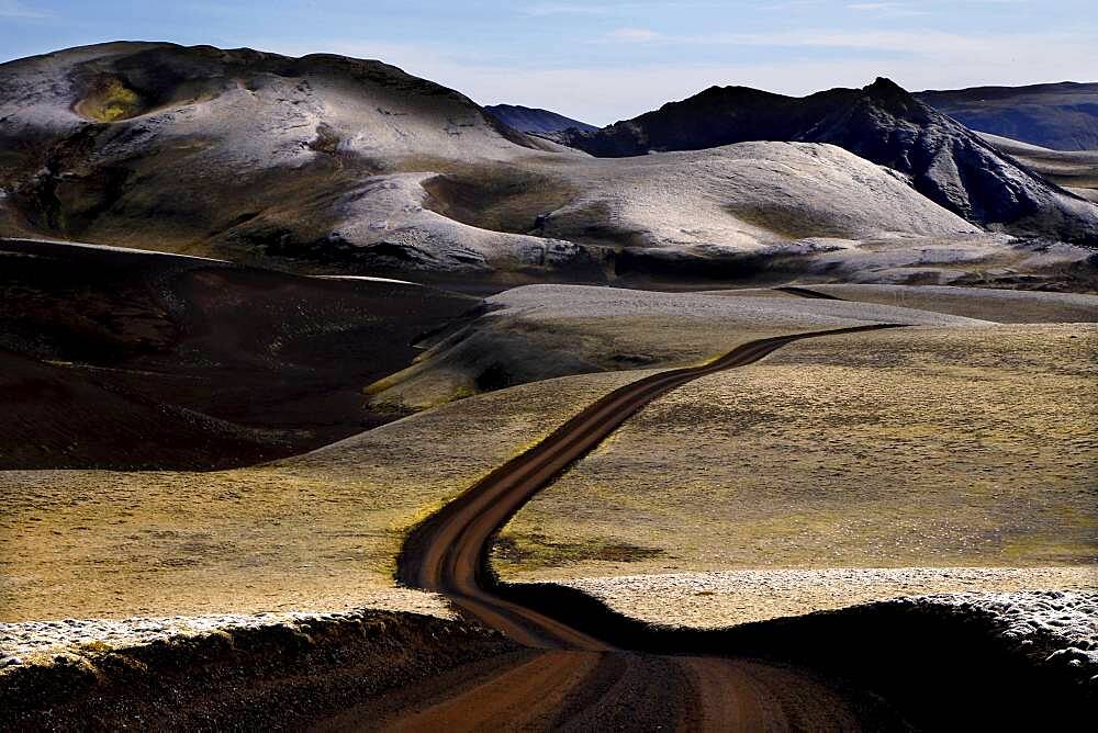 Track, Track, Lava landscape, Volcanic vent, Laki fissure, Highland, Iceland, Europe