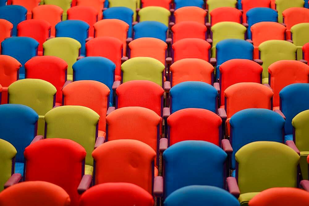 Assortment of colorful seats in a row