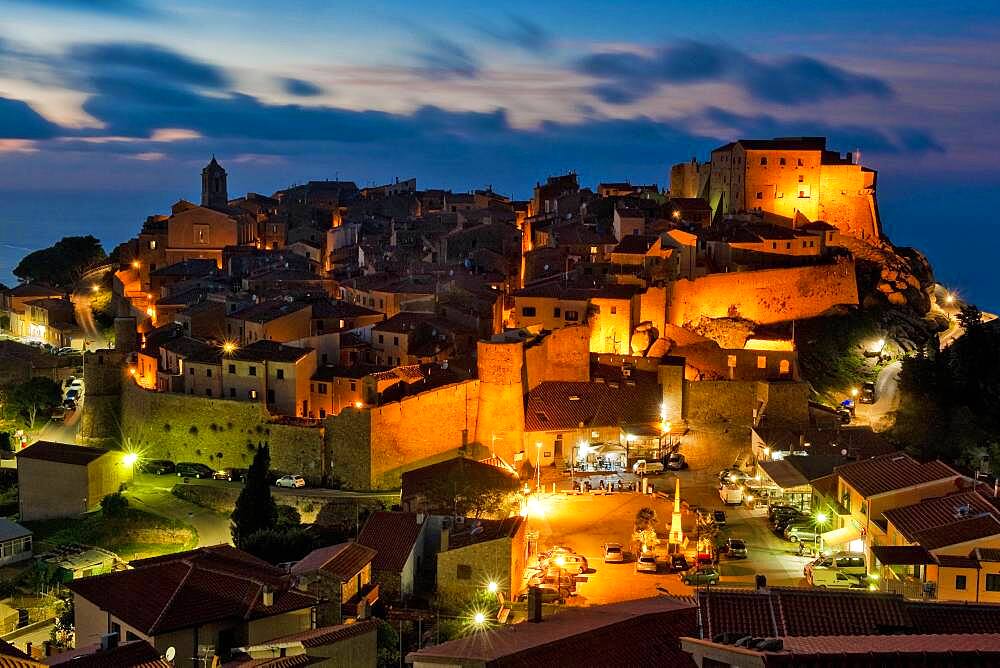 Twilight over medieval village Giglio Castello, Giglio Island, Tuscany, Italy, Europe