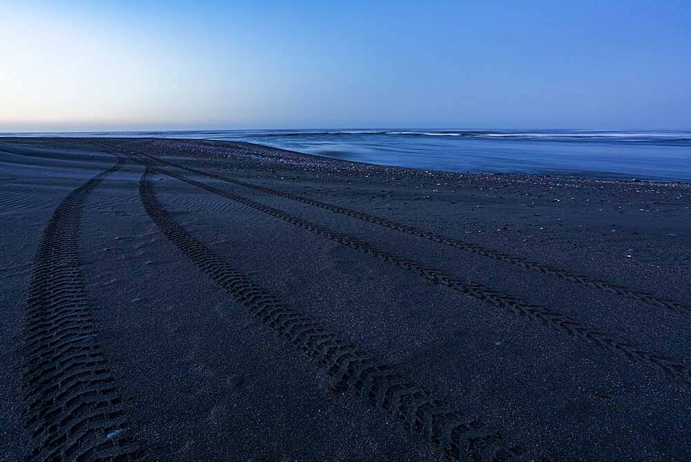 Tracks at beach, Karamea, Buller District, West Coast, South Island, New Zealand, Oceania