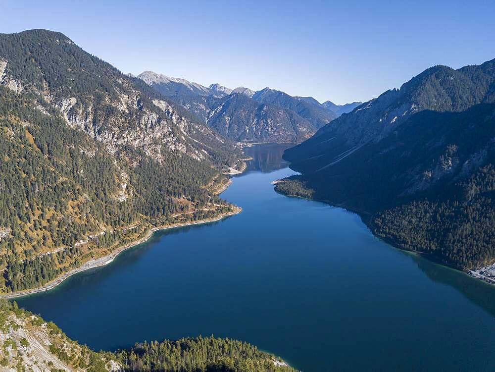 Plansee, mountains with lake, Ammergau Alps, district Reutte, Tyrol, Austria, Europe