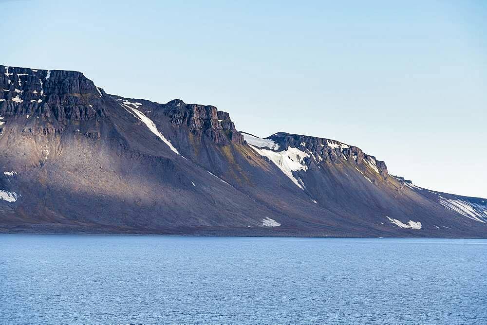 Flat table mountains covered with ice, Franz Josef Land archipelago, Russia, Europe