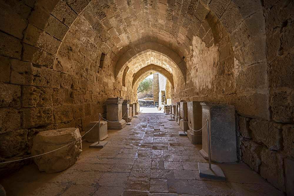 Corridor at the entrance to the Roman temple, Acropolis of Lindos, Lindos, Rhodes, Dodecanese, Greece, Europe