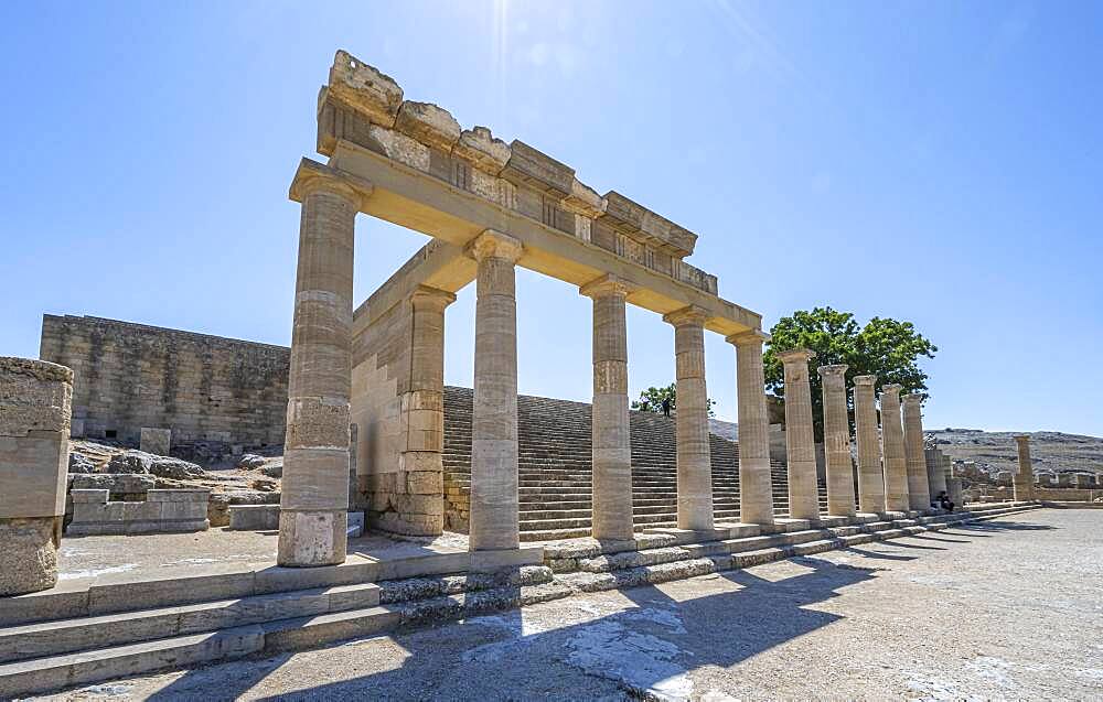 Roman columns, Roman temple, Acropolis of Lindos, Lindos, Rhodes, Dodecanese, Greece, Europe