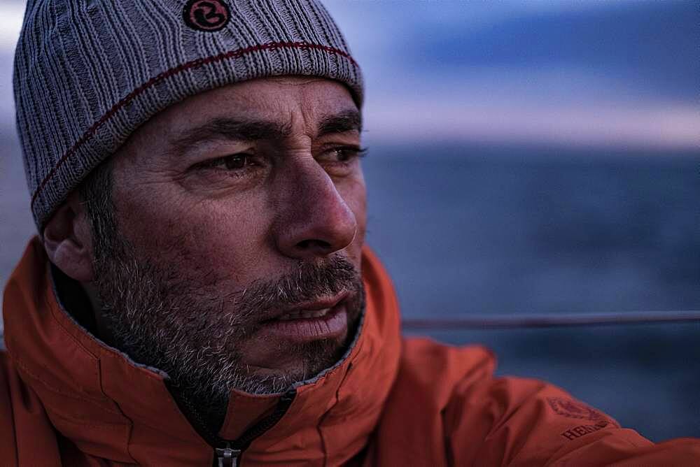 Single-handed sailor on the North Sea, portrait