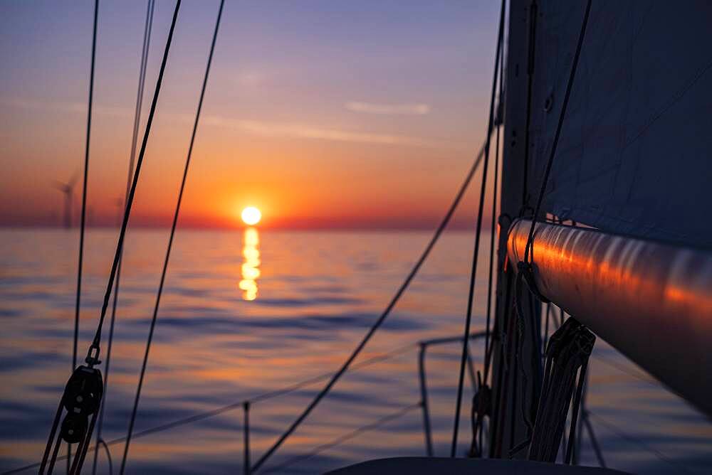 Sailing on the North Sea at sunset