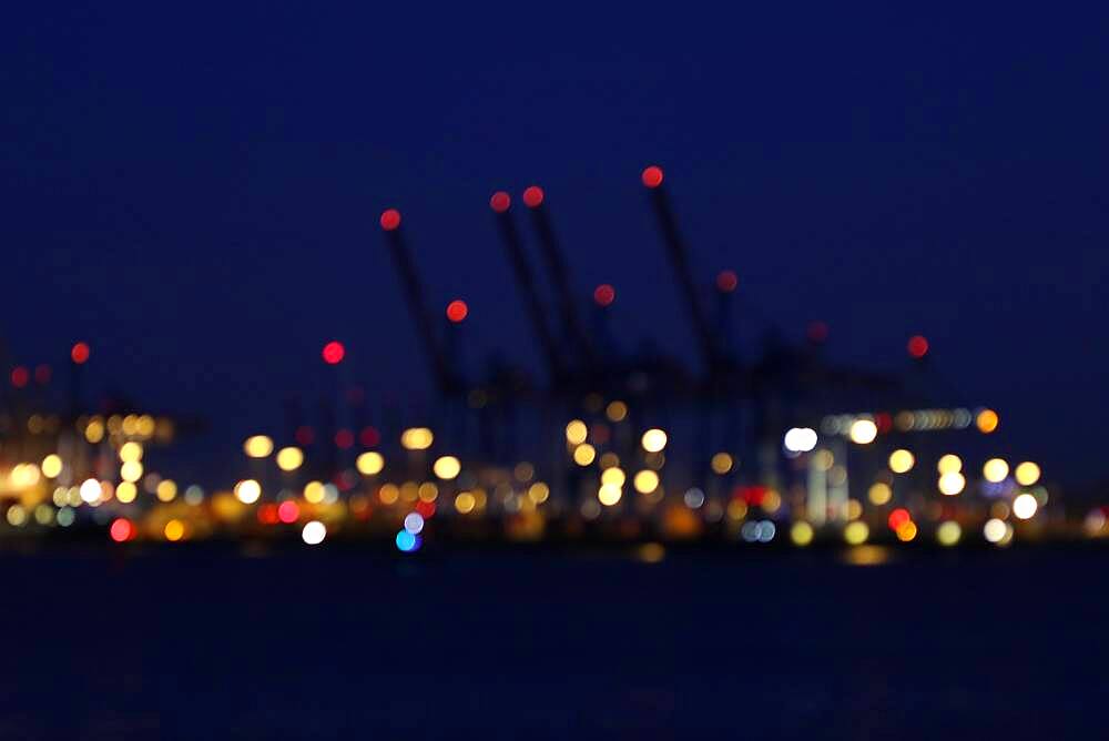 Dots of light in night sky, background image, harbor of Hamburg, Germany, Europe