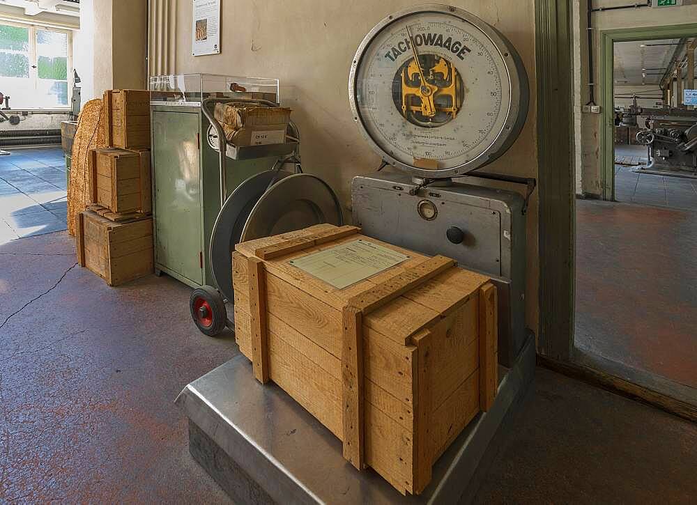 Scales for shipping crates in the valve factory, Industrial Museum, Lauf an der Pegnitz, Middle Franconia, Bavaria, Germany, Europe