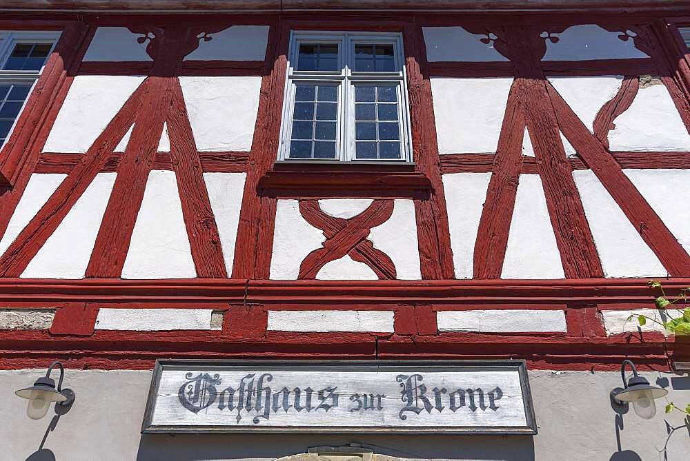 Sign at the historical inn Zur Krone built 1704/05, Franconian Open Air Museum, Bad Windsheim, Middle Franconia, Bavaria, Germany, Europe