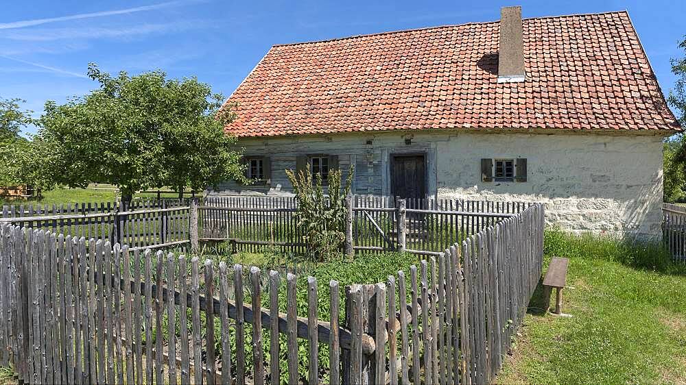 Historic farmhouse with farm garden built 1711, today Franconian Open Air Museum, Bad Windsheim, Middle Franconia, Bavaria, Germany, Europe