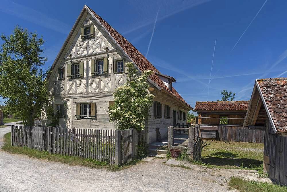 Historic farmhouse with farm garden built in 1711, Franconian Open Air Museum, Bad Windsheim, Middle Franconia, Bavaria, Germany, Europe