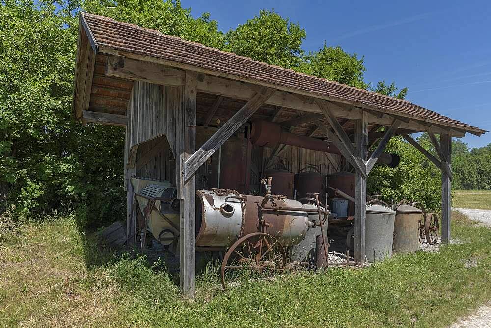 Remise for historical agricultural equipment, Franconian Open Air Museum, Bad Windsheim, Middle Franconia, Bavaria, Germany, Europe