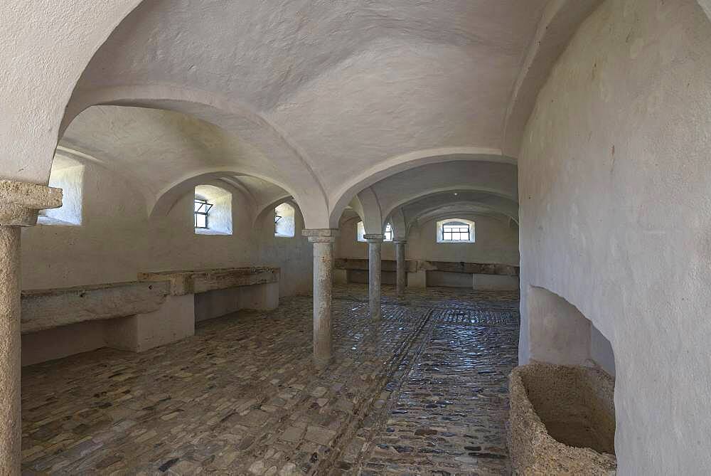 Horse stable in a historical farmhouse 18th century, Franconian Open Air Museum, Bad Windsheim, Middle Franconia, Bavaria, Germany, Europe