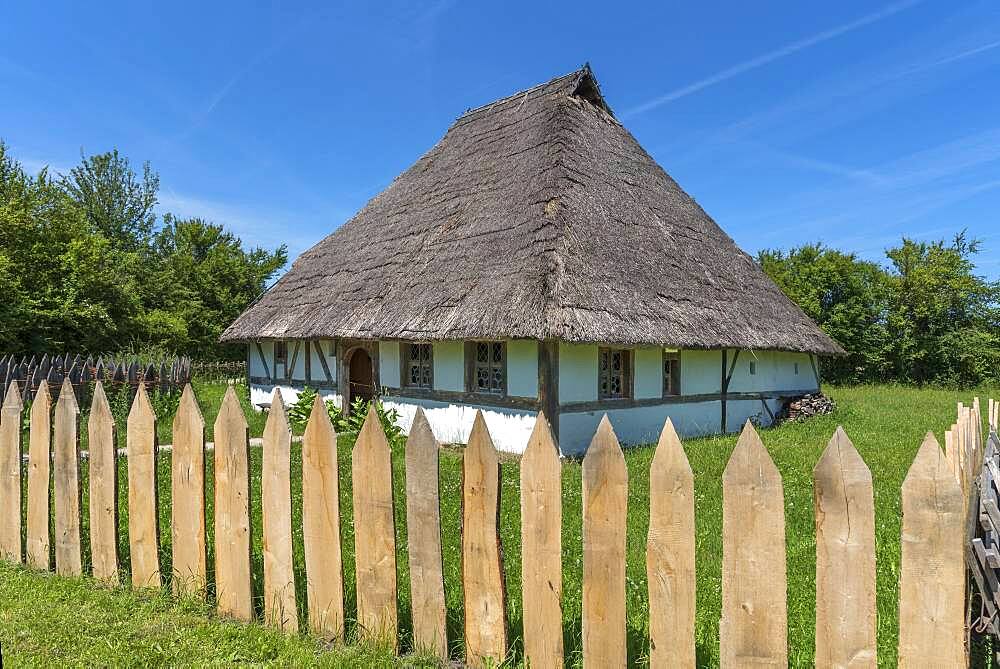 Swedish house, built in 1554, small farmhouse in late medieval architectural style, Franconian Open Air Museum, Bad Windsheim, Middle Franconia, Bavaria, Germany, Europe