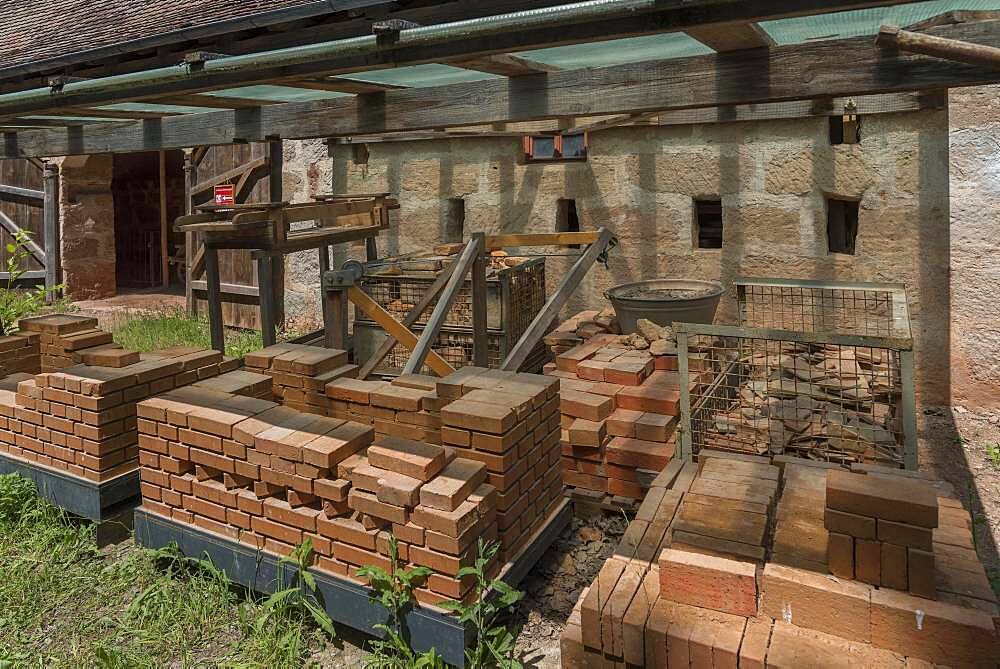 Storage of fired bricks from the historical kiln, Franconian Open Air Museum, Bad Windsheim, Middle Franconia, Bavaria, Germanyd