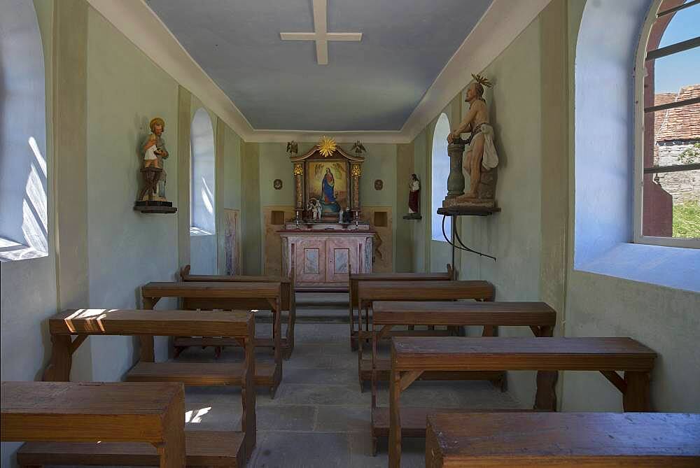 Interior of the chapel from 1861, Franconian Open Air Museum, Bad Windsheim, Middle Franconia, Bavaria, Germany, Europe