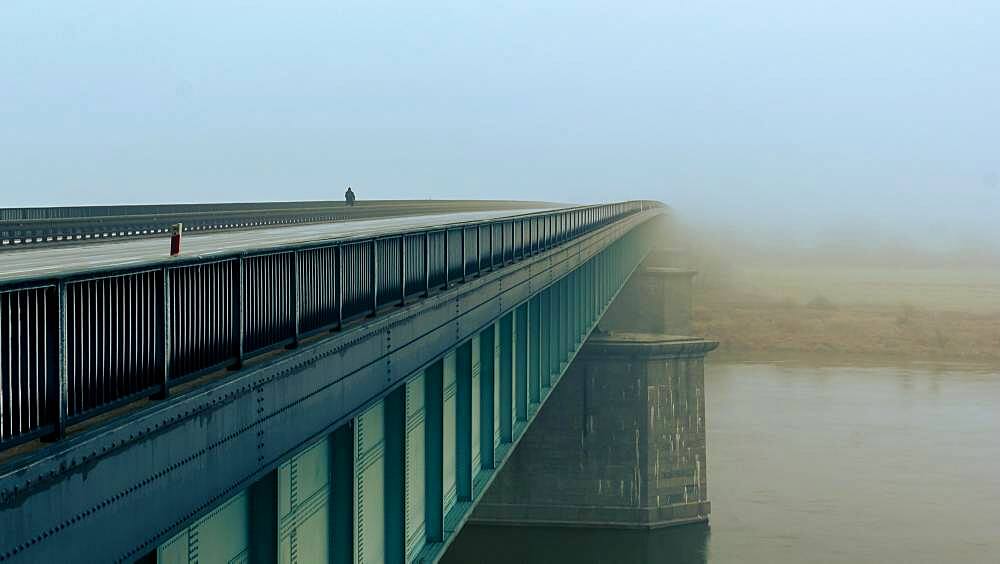 The ""Knybawski"" Bridge over Vistula River, fog, Tczew, Dirschau, Pomerania, Poland, Europe