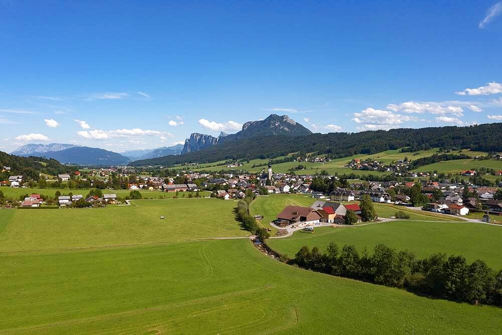 Drone shot, Thalgau, Flachgau, Land Salzburg, Austria, Europe