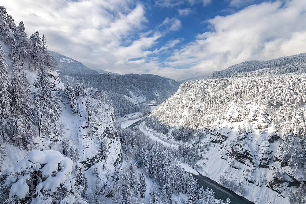 Ruinaulta or Rhine Gorge, winter landscape, Anterior Rhine, Flims, Canton Graubuenden, Switzerland, Europe